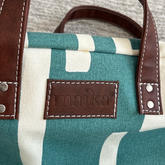 Maika Recycled Canvas Zippered Backpack in Malibu Natural & Teal Vegan Straps - Picture 2 of 13
